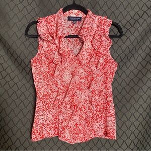 CLEARANCE Jones New York Red White Polka Dot Ruffle Sleeveless Blouse Sz P